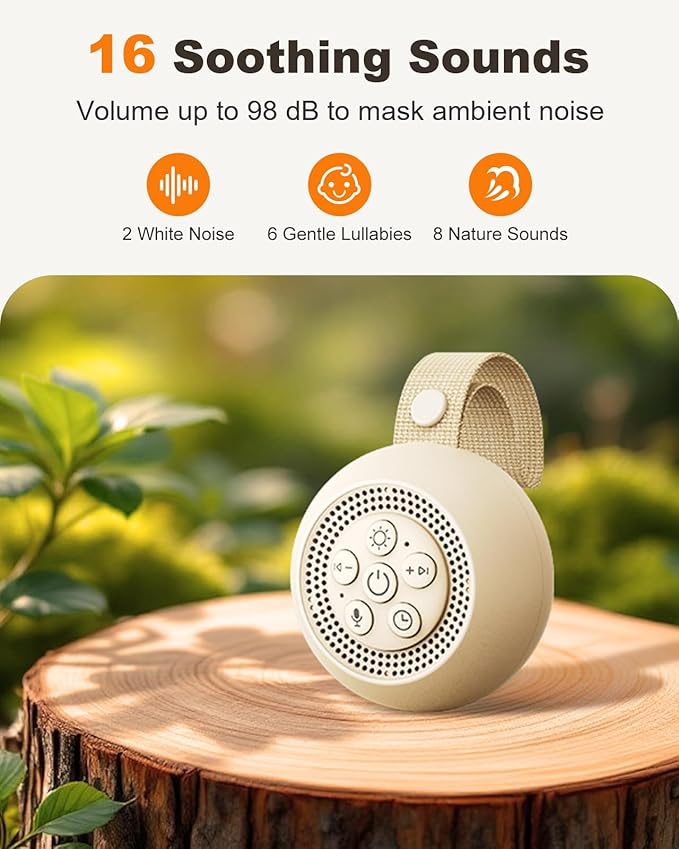 White Noise Sound Machine with Voice Recording, 16 Soothing Sounds Portable Noise Machine, Night Light, Timer, Rechargeable White Noise Machine for Sleeping Nursery Home Office Travel