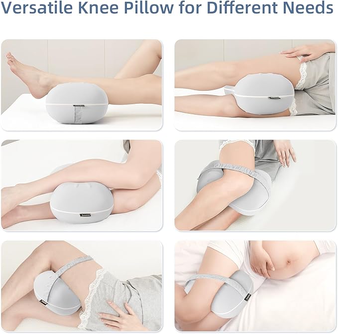 Leg Pillow for Side Sleeping - Between Knee Pillow for Side Sleepers - Ergonomic Memory Foam Knee Pillow for Knee Pain, Hip Alignment, Cooling Cover & Removable (Grey)