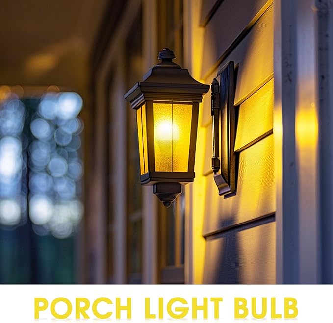 Briignite Bug Lights for Outside, Bug Light Bulbs, 60W Yellow Light Bulbs Outdoor Equivalent 9W, A19 E26 LED Amber Light Bulb, Non-Dimmable for Porch Lights, 2 Pack