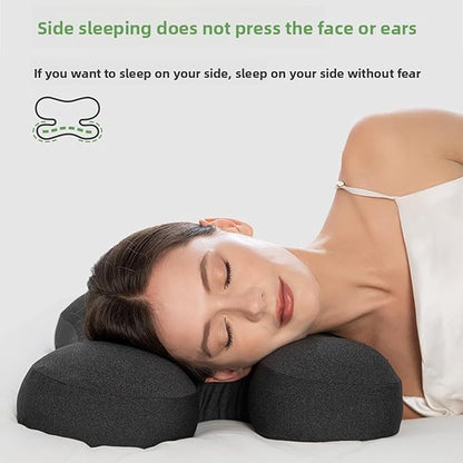Anti Wrinkle Pillow, Ergonomic Memory Foam Beauty Neck Pillow with Adjustable Shaping Rod Neck Support for Side Sleeping Home Hotels Camping Machine Washing (Dark Gray)