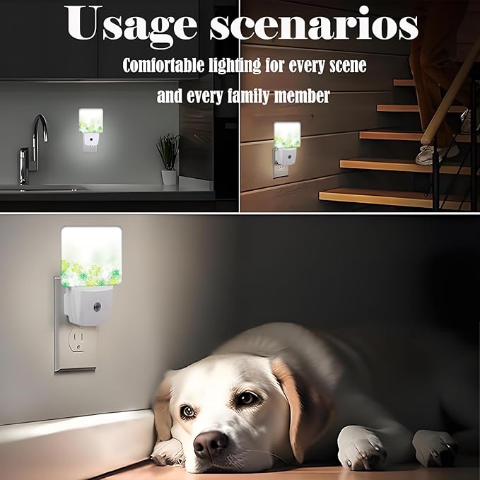 St Patrick's Day Floral Nature Leaf Night Light,Plug-in Night Lights with Dusk-to-Dawn Sensor for Stairway,Hallway,Bedroom Sleep Friendly Ideal for Women/Girls/Boys Gift,0.5w