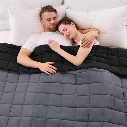 King Size Weighted Blanket for Adults (25 lbs, 80” x 87”, Grey& Black) Cooling Heavy Blanket for Sleeping Perfect for 240-260 lbs, Breathable Blanket for Adults & Couple All Season, Machine Washable