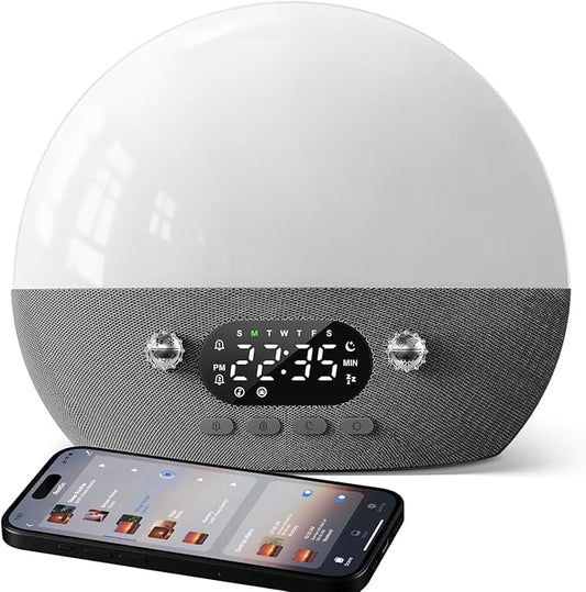 Dekala RestOnn Sunrise Alarm Clock Sunset Sound Machine 7-Day Programmable Loud Dual Alarm Clock, White Noise Natural Sounds for Sleeping Bluetooth Speaker Amber Night Light