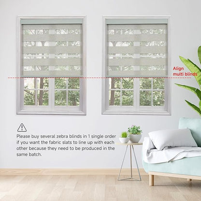 Motorized Zebra Blinds, Cordless Blackout Window Shades with Remote, Custom Dual Layer Smart Roller Shades Compatible with Alexa Google Assistant, Automatic Light Filtering Blinds,Warm Grey