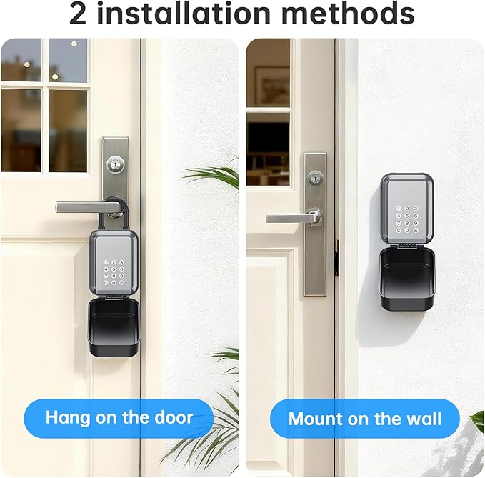 Smart Key Lock Box - Bluetooth APP(Tuya APP) Control & PIN Code, IP65 Weatherproof Wall Mounted Lock Box for Airbnb, Realtor, Home Office, Holds 5 Keys+3 Access Cards