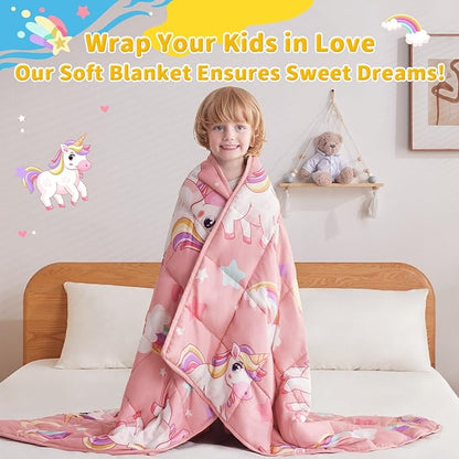 anfie Weighted Blanket Kids Cooling Blanket for Sleeping(36''*48 3lbs),Throw Size Breathable Blanket with Premium Glass Bead(Pink Unicorn)