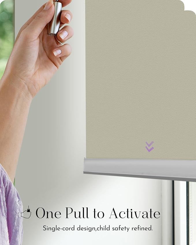 Graywind Smart Roller Shades 100% Blackout Window Blinds with APP Control Customized Automatic Shades for Home and Office(32" Wx72 H,Beige)