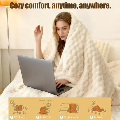 Heated Blanket Throw 50" x 60" Soft Ribbed Faux Fur Flannel Fast Heating 12 Heat Levels 1–12H Timer & Overheat Protection & Auto Shut-Off & ETL FCC & Machine Washable Heated Throw