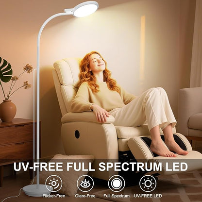 Light Therapy Lamp, LED 10000 Lux Floor Happy Therapy Light, UV-Free Sun Lamp with 5 Brightness & 5 Color Temperatures, 3 Heights for Apartment/Office/Home