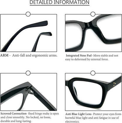 DXYXYO Reading Glasses for Women 1.25 Blue Light Blocking Men Oversized Rectangle Computer Readers 3 Pack Black Retro Fashion Oprah Style Square