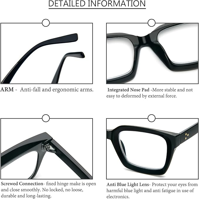 DXYXYO Reading Glasses for Women 2.25 Blue Light Blocking Men Oversized Rectangle Computer Readers 3 Pack Black Retro Fashion Oprah Style Square