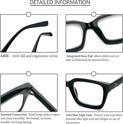 DXYXYO Blue Light Blocking Reading Glasses for Women 1.5 Oversized Computer Readers Retro Fashion Oprah Style Square 3 Pack