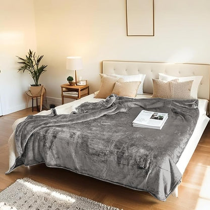 Electric Heated Blanket Throw Size 50"x60" - Flannel & Sherpa Fabric Dual-Sided, 6 Heat Settings & 3 Hours Auto Off, Soft & Cozy Warming Throw for Home, Office, or Bed, Machine Washable, Light Gray