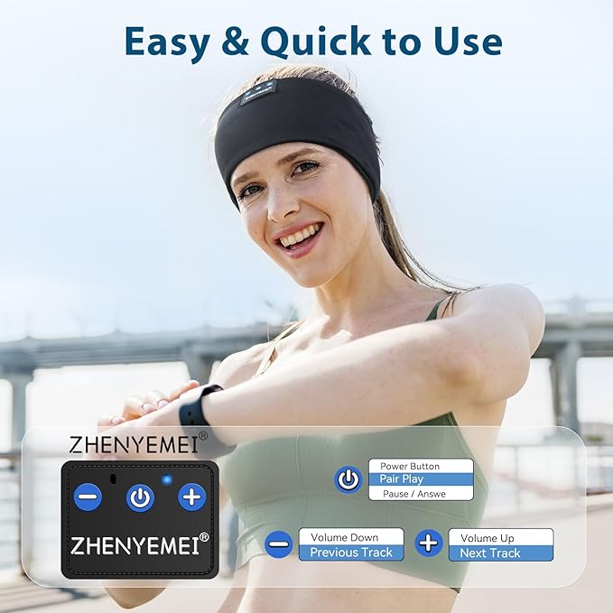Sleep Headphones Wireless Bluetooth 5.4 Headband, Sports Earphones Sleep Earbuds with HD Stereo Speaker Microphone for Workout Jogging Yoga Insomnia Air Travel Meditation Unique Gifts Black