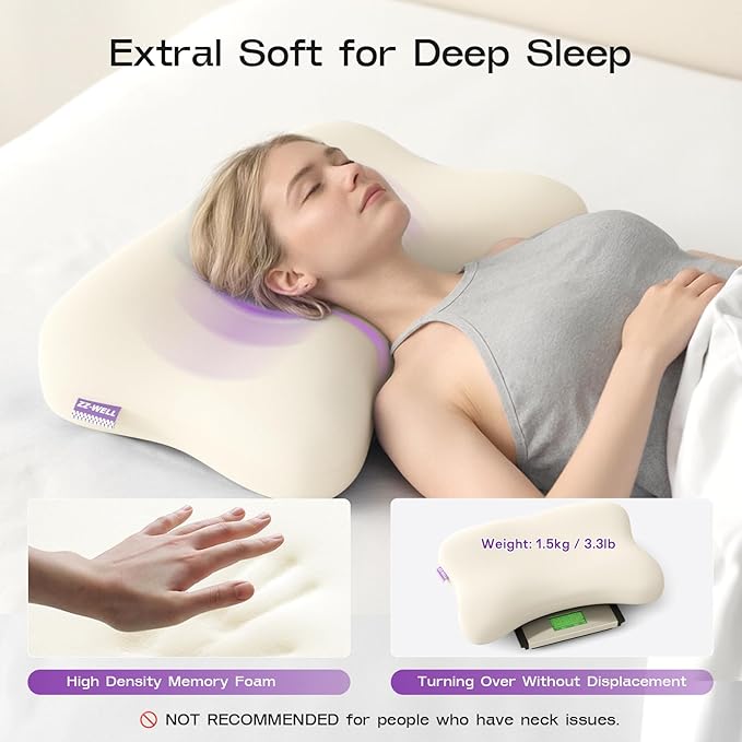 Side Sleeper Pillows for Adults - Patented Cervical Neck Pillow for Sleeping - High Density Extra Soft Ergonomic Curved Memory Foam Pillow, Cooling Pillowcase (Beige)