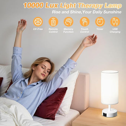 Light Therapy Lamp 10000 Lux, Sun Lamp with Remote, 3 Color Temperature & Stepless Dimming, Happy Sunlight Lamp, Daylight Lamp for Home, Office, White Decoration Use As Lift Mood, Happy Life
