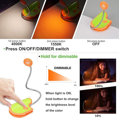 Amber Clip-On Light for Bedtime Reading, 2 Modes, Blue Light Blocking, Bookmark Light - Orange