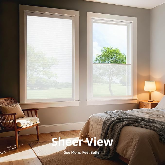 ZSTARR Motorized Skylight Shades Blackout Cellular Honeycomb Electric Blinds with Solar Panel Cordless Rechargeable with Remote for Roof and Slanted Windows Custom Size (Sheer White Metal)