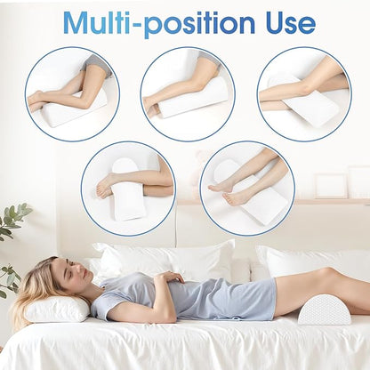 Knee Pillow for Back Sleeping Memory Foam Half Moon Bolster Pillow for Legs, Under Knee Support, Ankle & Foot Comfort Orthopedic Pillow for Side Sleepers (White, 20.4" x 8" x 4.9")