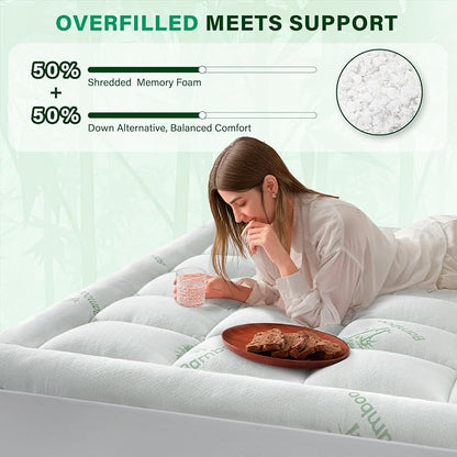 Anluoer Memory Foam Mattress Topper California King for Back Pain, Rayon Derived from Bamboo Pillow Top Mattress Topper for Hot Sleepers,Thick Mattress Pad with 8-21" Deep Pocket, 72x84 Inches, White