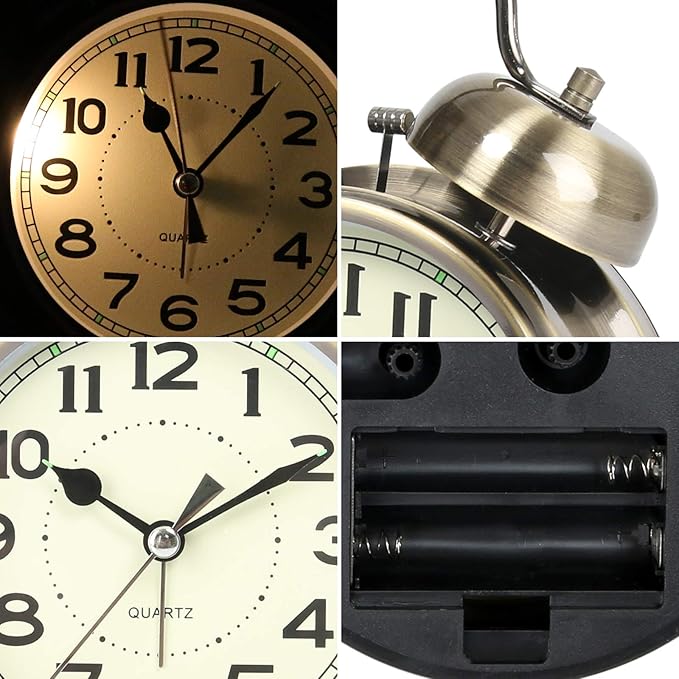 AYRELY® Super Loud Alarm Clock for Heavy Sleepers Adults,Twin Bell Retro 4 Inch Silent Non-Ticking Quartz with Backlight, Alarm Clocks for Bedrooms,Bedside,Study Room (Bronze)