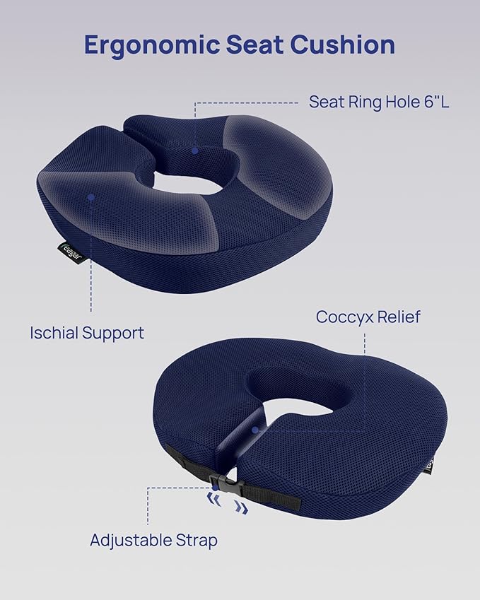 Feagar Donut Pillow Seat Cushion - Memory Foam Hemorrhoid Pillow for Tailbone Pain, Sciatica & Pressure Sores Relief, Adjustable Design for Pregnancy, Postpartum, Surgery Recovery, Office Chair