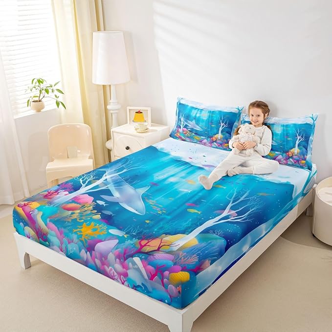 Sunflower Kids Queen Size Fitted Sheet,Flower Farmhouse Floral Boys Girls Bed Sheets,Rustic Butterfly Wooden Room Decor,Yellow Green Bedding Set,2 Pillowcases(No Flat)