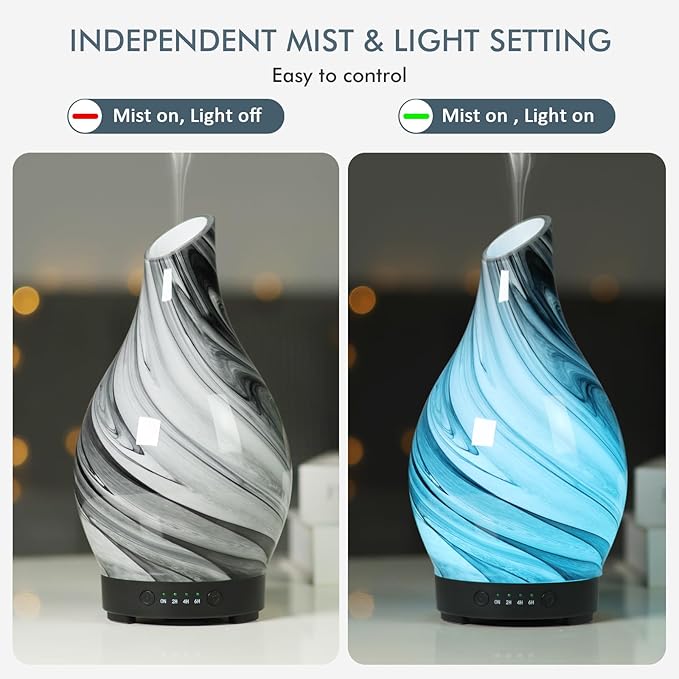 Essential Oil Diffuser Aroma Diffuser- 200 ml Art Glass Ultrasonic Cool Mist Oil Diffuser for Aromatherapy Auto Shut-Off Protection & 7 Colors Changed LED Light for Home Office Decor & Gift (200ml)
