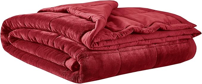 Madison Park King Cozy Blanket HeiQ Smart Temperature Plush to Microfiber Reverse Box Quilting, Reversible, Soft All Season, Lightweight Summer Cover, for Bed, Couch and Sofa, King, Burgundy