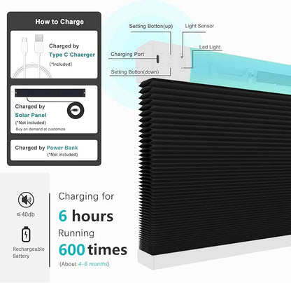 Changshade Automatic Blackout Blinds Motorized Cellular Shades with Remote Control Custom Size, Honeycomb Electric Smart Blinds for Indoor Windows Work with Alexa, Google Home, Light Blocking, Black