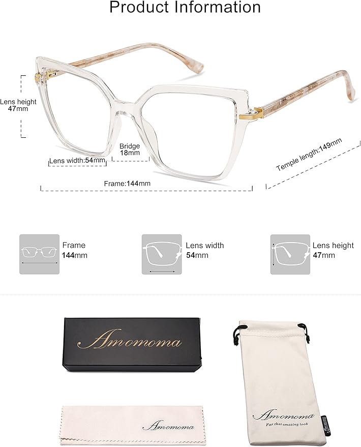 AMOMOMA Trendy Square Blue Light Blocking Reading Glasses for Women Women's Readers Spring Hinge AM6082