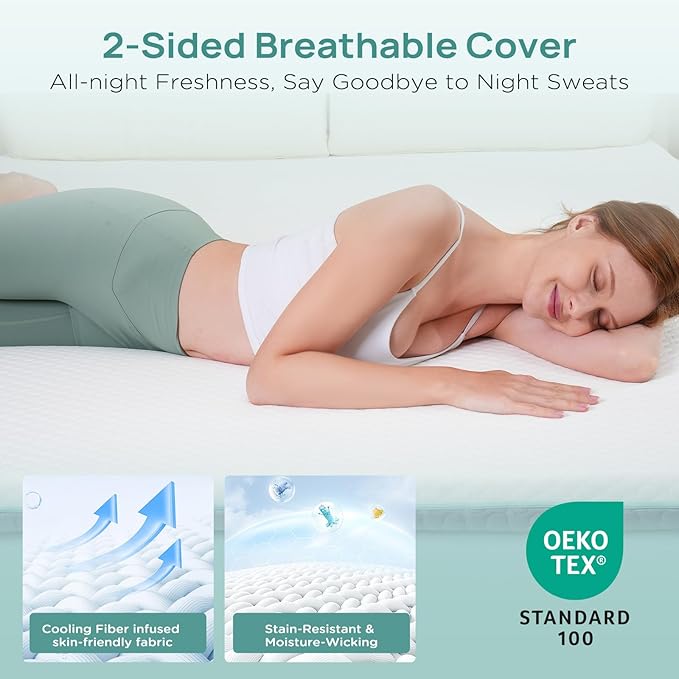 2 Inch Memory Foam Mattress Topper Full XL Size, Soft Mattress Topper for Back Pain Relief, Orthopedic Bed Topper with 2-Sided Breathable Cover, Ergonomic 5-Zone Design, CertiPUR-US Certified