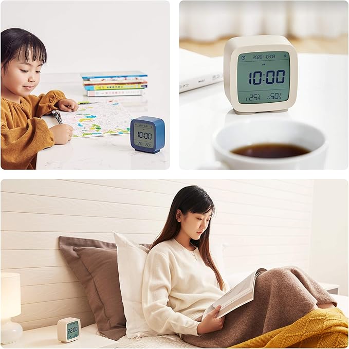 qingping Smart Bluetooth Digital Alarm Clock with Multiple Alarms, Battery Operated Small Alarm Clock with Temperature and Humidity Display for Bedroom, Easy Settings Through app