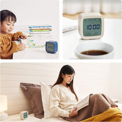 qingping Smart Bluetooth Digital Alarm Clock with Multiple Alarms, Battery Operated Small Alarm Clock with Temperature and Humidity Display for Bedroom, Easy Settings Through app