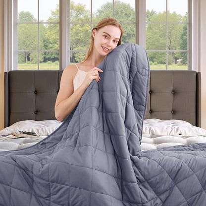 OMYSTYLE Weighted Blanket for Adults (15lbs, 48''x72'') - Twin Size Heavy Throw Blanket, Breathable and Cooling Microfiber Material with Premium Glass Bead for All Season Use, Machine Washable, Grey