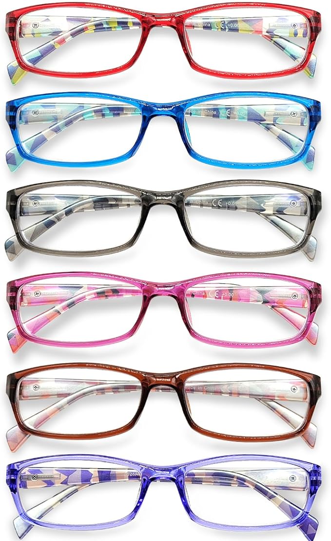 Henotin 6-Pack Reading Glasses Blue Light Blocking Anti Eyestrain Computer Reading Glasses for Women and Men Readers (Mix Color-A, 4.00, Diopters)