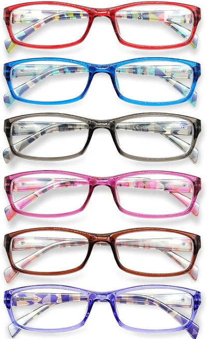 Henotin 6-Pack Reading Glasses Blue Light Blocking Anti Eyestrain Computer Reading Glasses for Women and Men Readers (Mix Color-A, 4.00, Diopters)