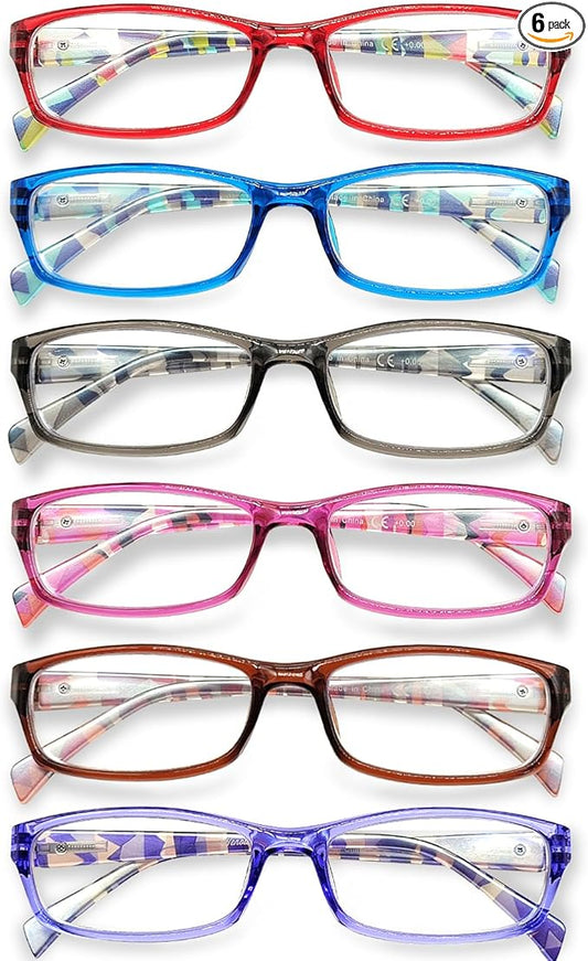Henotin 6-Pack Reading Glasses Blue Light Blocking Anti Eyestrain Computer Reading Glasses for Women and Men Readers (Mix Color-A, 1.00, Diopters)
