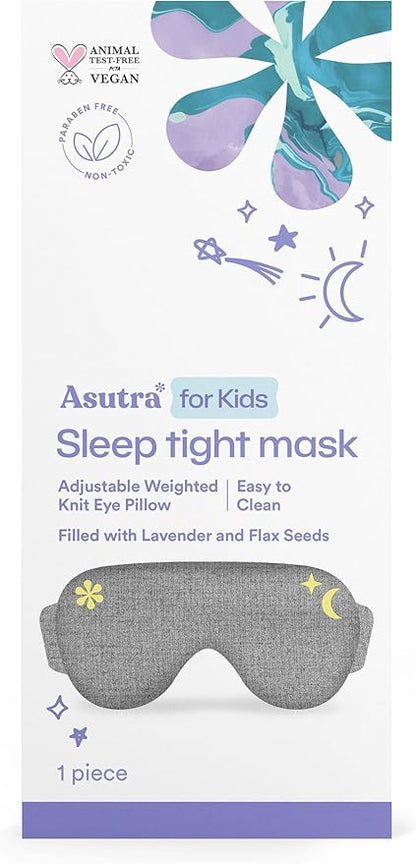 ASUTRA Kids Eye Pillow for Sleep, Gray Cotton Jersey | Filled w/Lavender Buds & Flax Seeds, Weighted Eye Mask, Meditation & Light Blocking Blindfold