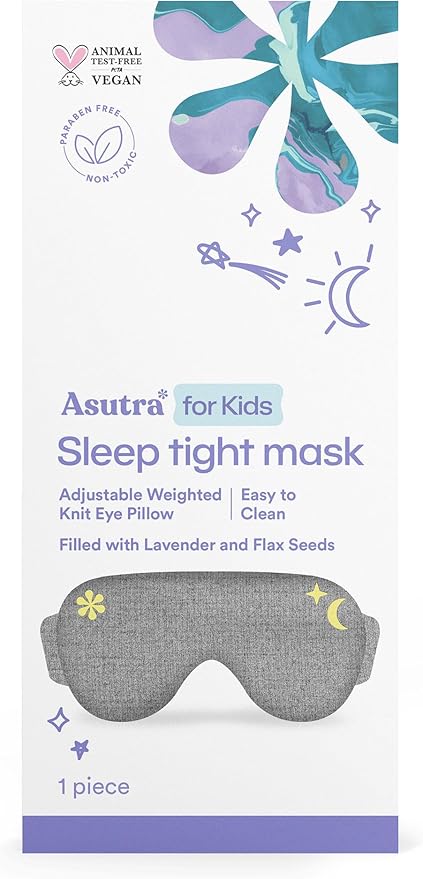 ASUTRA Kids Eye Pillow for Sleep, Gray Cotton Jersey | Filled w/Lavender Buds & Flax Seeds, Weighted Eye Mask, Meditation & Light Blocking Blindfold