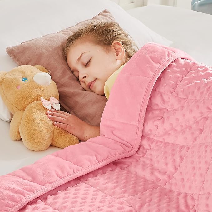 CuteKing Weighted Blanket - Weighted Blanket with Premium Glass Beads - Heavy Blanket Crystal Velvet for Comfort Sleep - Thick Blanket All Season (7lbs, 40"x60", Pink Bubble)