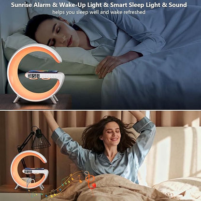 2026 New Wireless Speaker Charger, App Control Smart Alarm Clock LED Table Lamp Bluetooth Speaker Atmosphere Bedside Light with Wireless Charging Station,Alarm Clock Lamp Christmas Gift