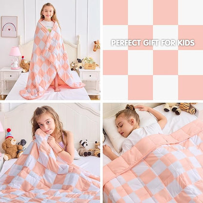yescool Pink Checkered Weighted Blanket 10 Pounds Plaid Weighted Throw Blanket, Twin Heavy Blanket for Sleeping, Tartan Bed Throw Blanket Gift for 80-110lbs, 48"x72"