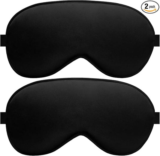 Silk Sleep Mask – 2 Pack Silk Eye Mask for Sleeping, Adjustable Strap, 100% Blackout, Soft Travel & Home Sleep Shade Cover for Women & Men (Black & Black)