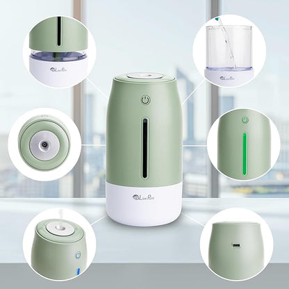 LivePure Cool Mist Humidifiers for Bedroom. Small Humidifier for Babies, Nursery, Plants, Office. Ultrasonic Cool Mist Humidifier w/Quiet Operation, USB-C Rechargeable. Mint Green