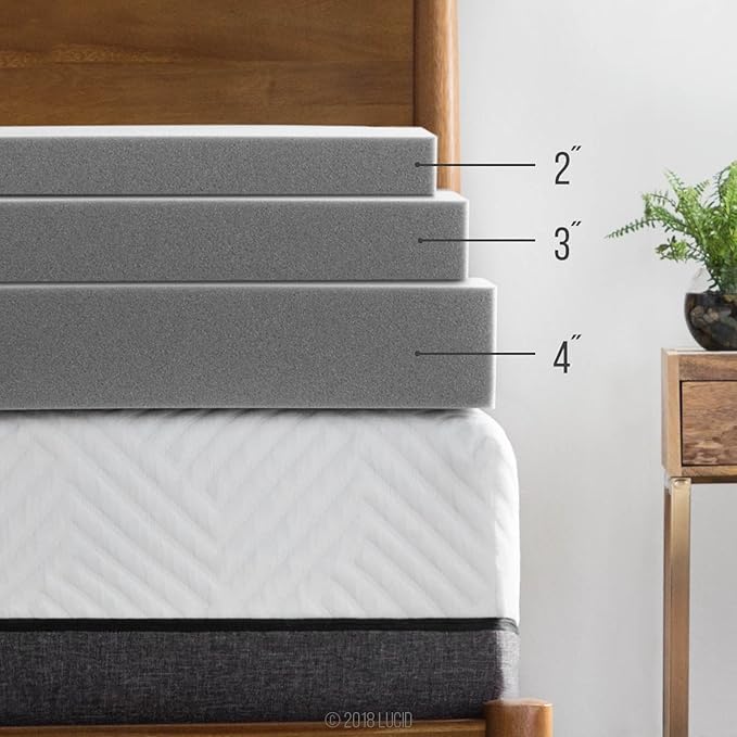 Lucid 2 Inch Ventilated Bamboo Charcoal Memory Foam Mattress Topper, CertiPUR-US Certified, Moisture and Odor Control-Full