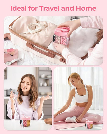Cute Pill Dispenser with 7 Compartments, Pill Bottle Organizer with Anti-Mix Design, Portable Pill Organizer for Travel with Wide Mouth for Easy Access, BPA-Free Patented Pill Container, Pink