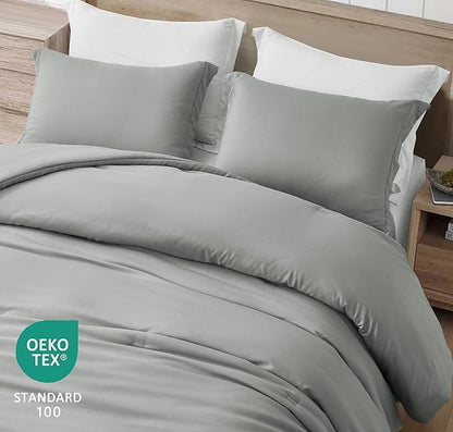 Chezmoi Collection Cliff 3-Piece Lightweight Cooling Comforter Set, Oversized King - Rayon Derived from Bamboo & Polyester Blended, Soft Breathable Bedding for Hot Sleepers, Light Gray