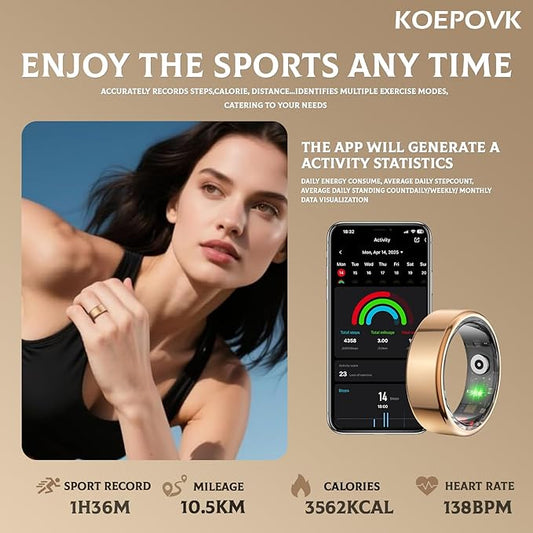 Smart Ring for Women & Men- Health Fitness Tracker with HRV/Sleep Monitoring/Step Counter/Calorie&Distance Tracking, 7-Day Battery，Remote Photo,Menstrual Cycle,Sport Smart Ring (Silver, #6)