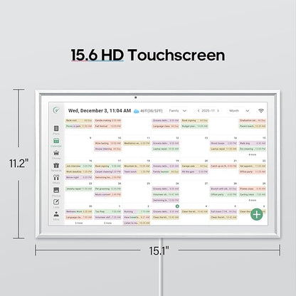 Digital Calendar 15.6 Inch Smart Electronic Family Planner with Chore Chart Display, IPS HD Touch Screen with WiFi App Control, Share Photos, Videos and Sound Reminder,white
